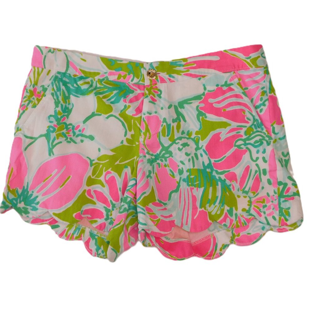 Lilly Pulitzer Buttercup Shorts | Pink & Green Floral Hibiscus | Prep | EUC | 6